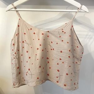 OAK + FORT silk/viscose lined top. Cream with abstract poppy design. Size small.